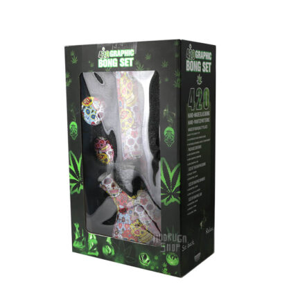 Kit Premium Bong de Vidro Big 420 Caveira (Dichavador e Pote de Vidro)