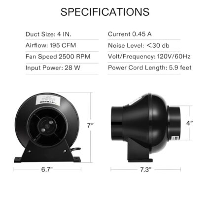 Exaustor Centrifugo Mini Vivosun 320M3/H - 100mm